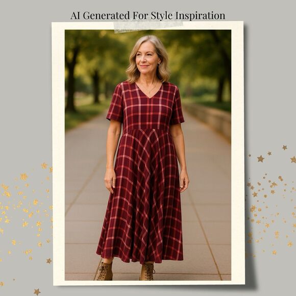 J Jill Womens XL Pink Plaid V Neck Maxi Dress Academia Cottagecore Modest Red - Picture 3 of 12